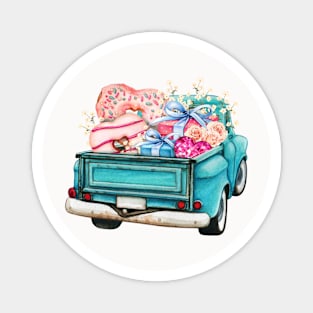 VINTAGE RETRO PICKUP TRUCK WITH CELEBRATION SWEET TREATS AND GIFTS Magnet